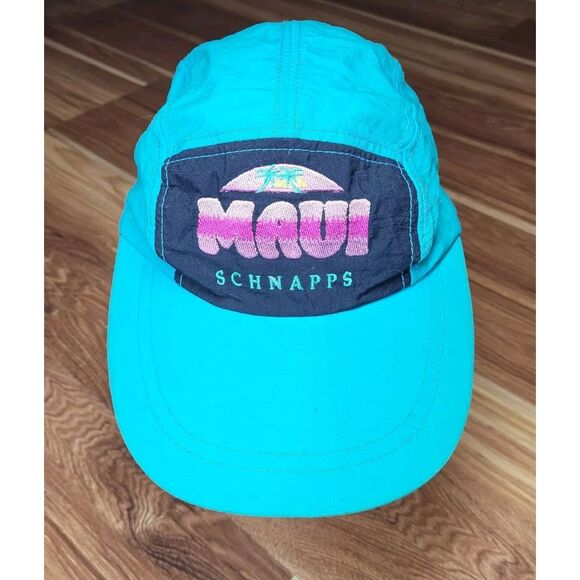 Vintage‎ 90s Maui Schnapps Adjustable Cap Teal  Retro Fresh Prince 100% Nylon - Picture 2 of 11